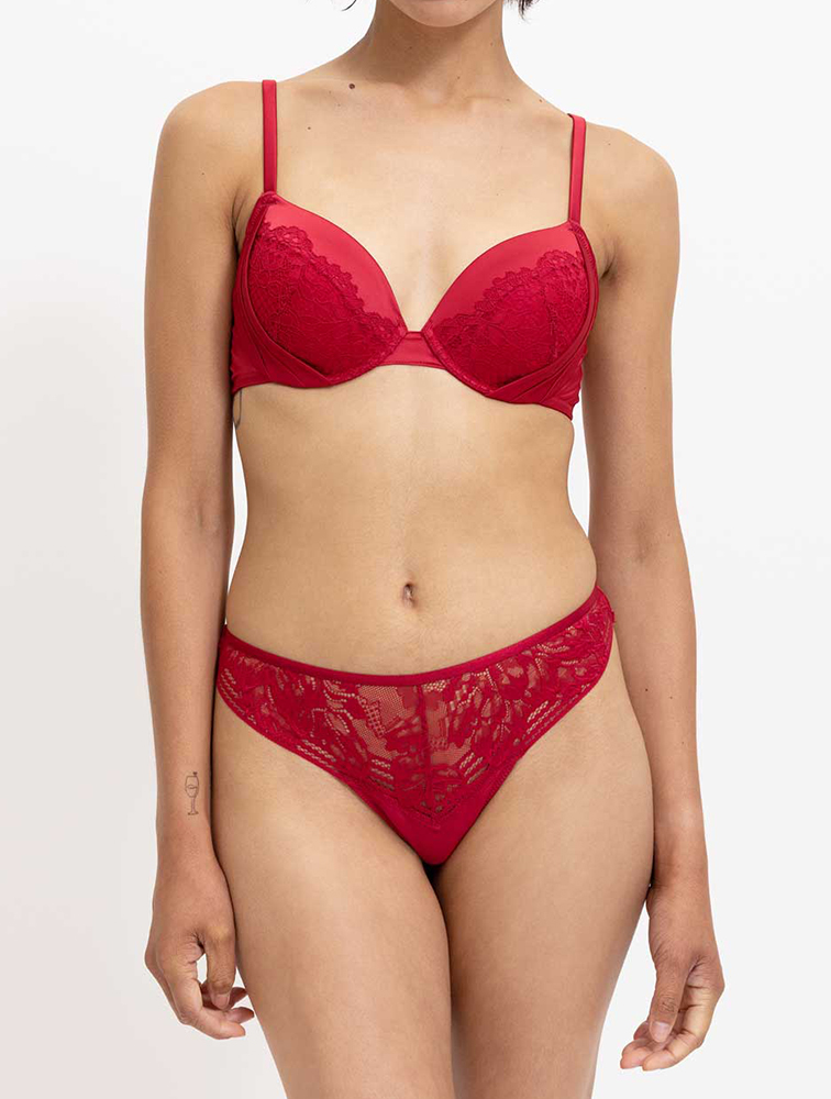MyRunway Shop Woolworths Red Lace & Satin Padded Underwire Plunge Bra